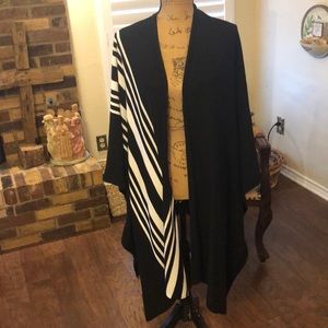 Joan Vass-  black/cream unique shawl sweater 70% cotton,20% silk,10% cashmere